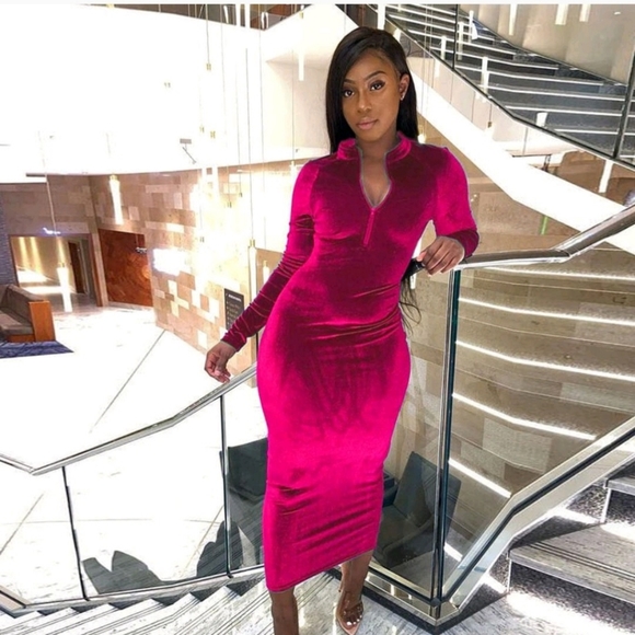 Various Colors-Velvet Midi Zippered Dress - Picture 3 of 7